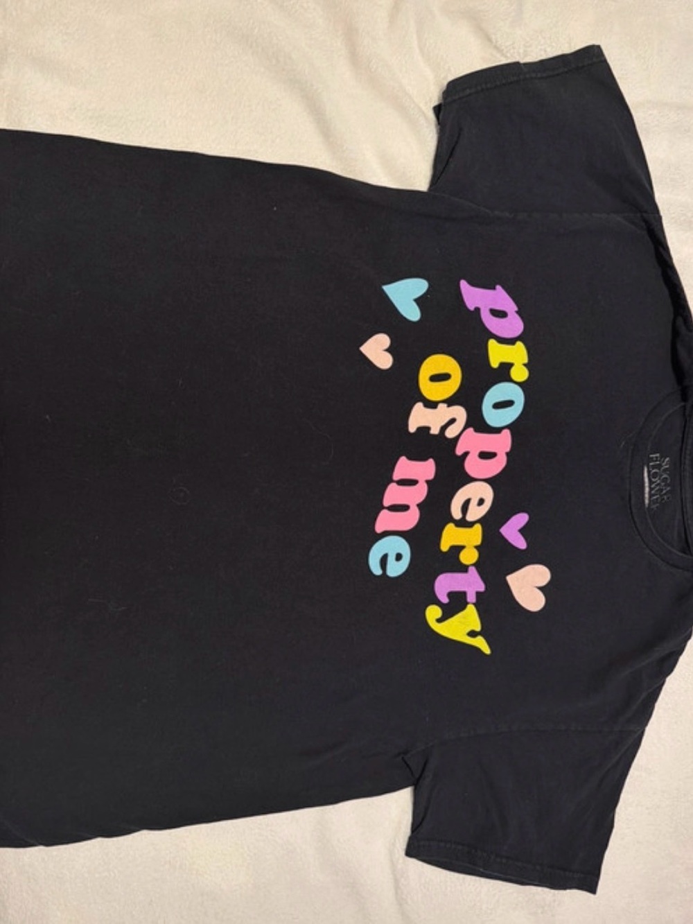 Rue21 Black Graphic Tee with Multicolor 'Property of Me' Hearts